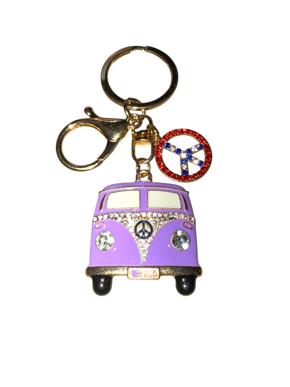 Purple Peace Van Keychain with Red Peace Charm